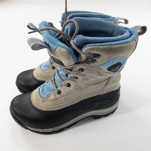 Kamik Pedigree Waterproof Boots Womens Size 5 Tan Blue Leather Suede Duck Boot